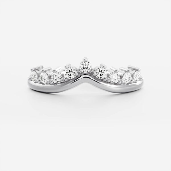 Chevron Half Eternity Crown Style- 0.13 CT Round Moissanite Wedding Band - Half Eternity- 0.20 CT Oval Moissanite Wedding Band