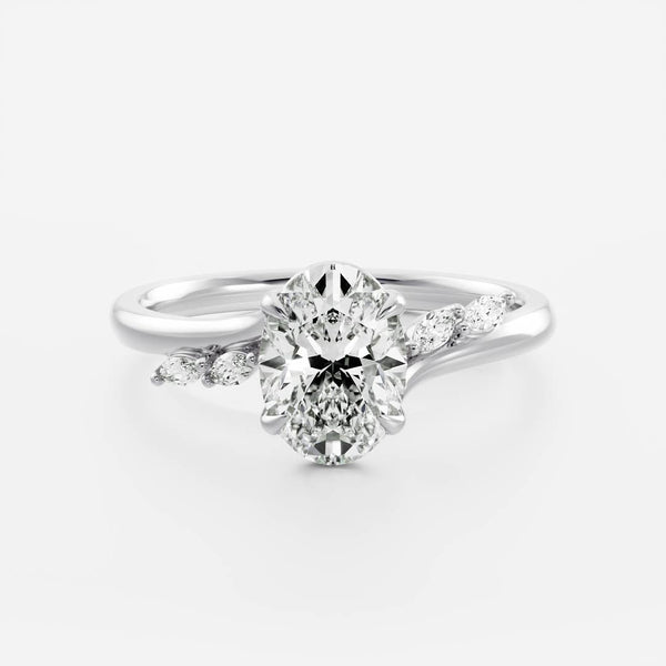 Cluster & Cathedral-Oval Lab Grown Diamond Engagement Ring - Solitaire-Oval Lab Grown Diamond Engagement Ring