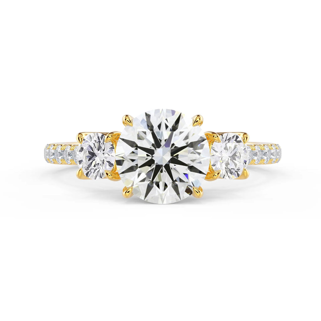 Round Three Stone Pave Setting