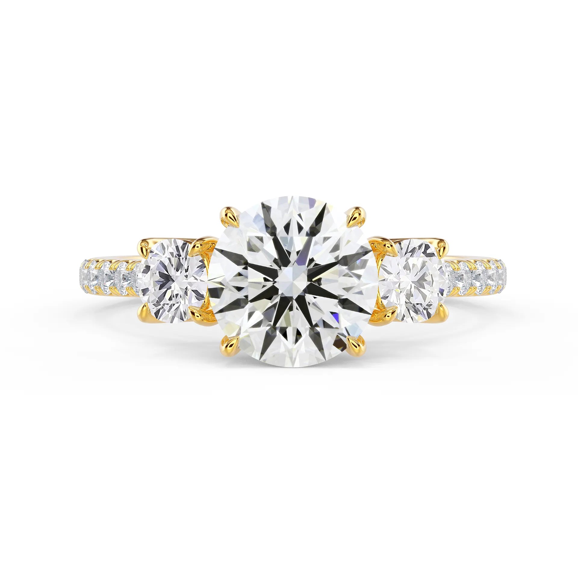 Round Three Stone Pave Setting