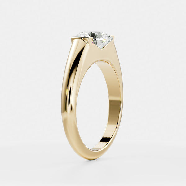 Solitaire Half Bezel with Signet Band-Round Lab Grown Diamond Engagement Ring - Solitaire-Oval Lab Grown Diamond Engagement Ring
