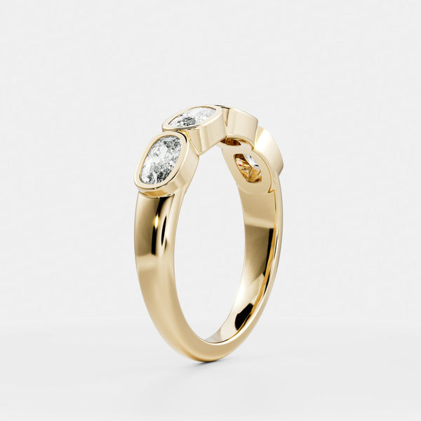 Bezel Half Eternity- 2.50 CT Cushion Lab Grown Diamond Wedding Band - Eternity- 0.50 CT Round Lab Grown Diamond Wedding Band