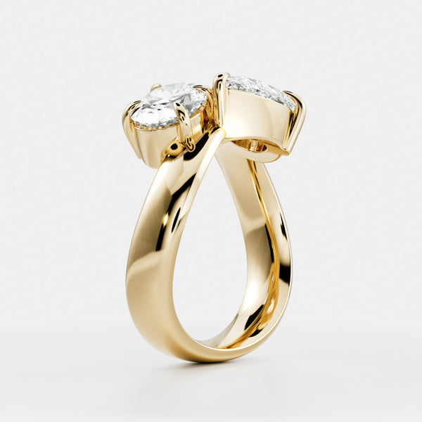 East West Toi Et Moi Curved Band- 1.33 CT Pear & 1.3 CT Oval Moissanite Engagement Ring - East West Toi Et Moi Curved Band- 1.33 CT Pear & 1.3 CT Oval Moissanite Engagement Ring