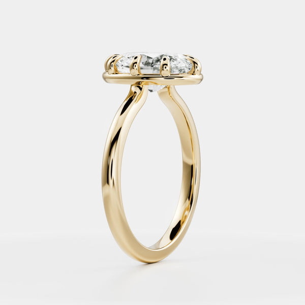 Solitaire Unique Bezel Low Profile-Oval Lab Grown Diamond Engagement Ring - Solitaire-Oval Lab Grown Diamond Engagement Ring