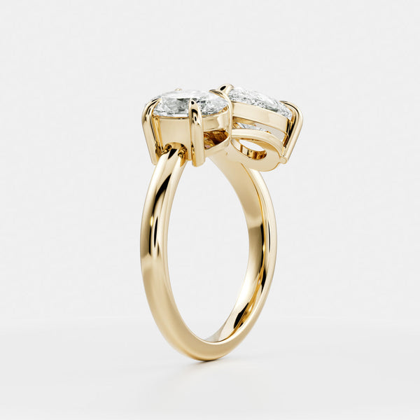 Toi Et Moi Curved Shank-Pear & Oval Lab Grown Diamond Engagement Ring - Solitaire-Oval Lab Grown Diamond Engagement Ring