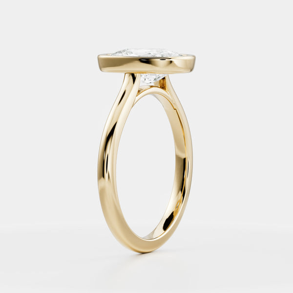 Solitaire Bezel Cathedral-Elongated Cushion Lab Grown Diamond Engagement Ring - Solitaire-Oval Lab Grown Diamond Engagement Ring