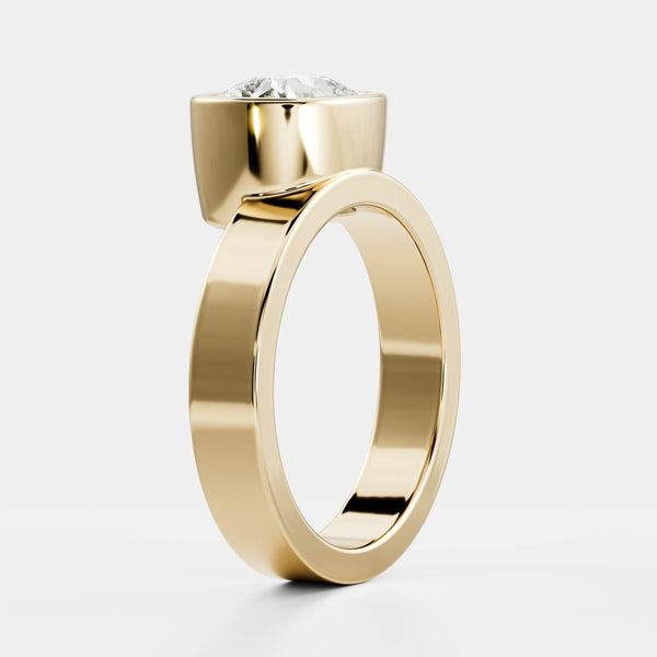 East West Solitaire Bezel Cigar Band- 2.6 CT Elongated Cushion Moissanite Engagement Ring - East West Solitaire Bezel Cigar Band- 2.6 CT Elongated Cushion Moissanite Engagement Ring