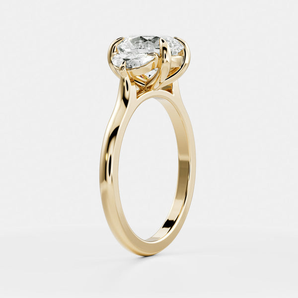 Three Stone & Cathedral-Oval Lab Grown Diamond Engagement Ring - Solitaire-Oval Lab Grown Diamond Engagement Ring