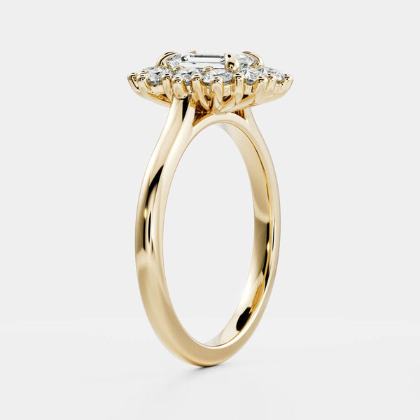 Halo & Cathedral-Emerald Lab Grown Diamond Engagement Ring - Solitaire-Oval Lab Grown Diamond Engagement Ring