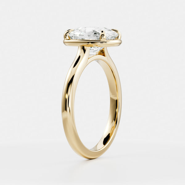 Solitaire Unique Bezel Cathedral-Elongated Cushion Lab Grown Diamond Engagement Ring - Solitaire-Oval Lab Grown Diamond Engagement Ring