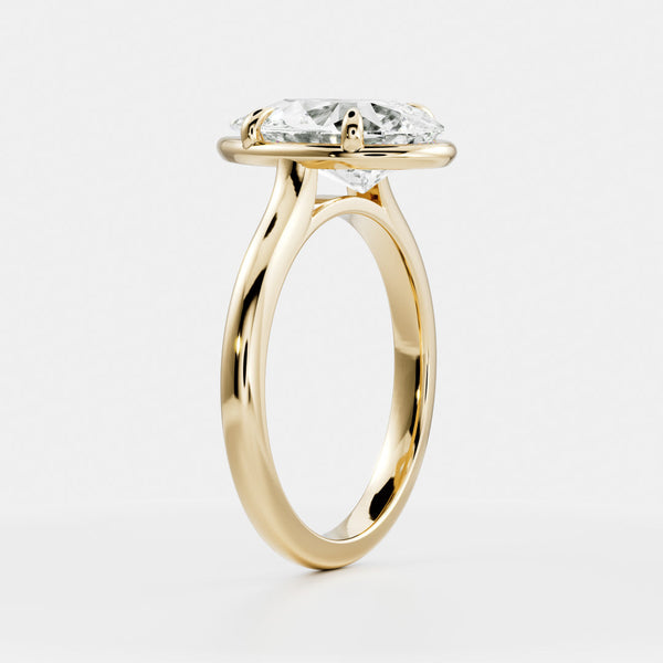 Solitaire Unique Bezel Cathedral-Pear Lab Grown Diamond Engagement Ring - Solitaire-Oval Lab Grown Diamond Engagement Ring