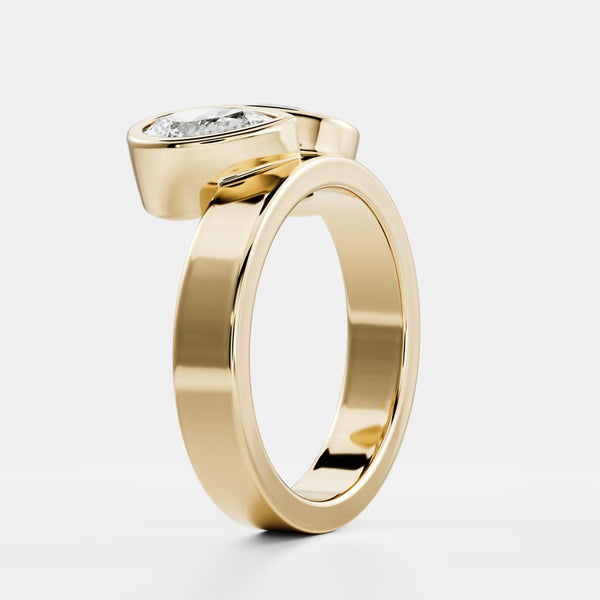 Toi Et Moi Bezel Cigar Band- 1.33 CT Pear & 1.5 CT Oval Moissanite Engagement Ring - Toi Et Moi Bezel Cigar Band- 1.33 CT Pear & 1.5 CT Oval Moissanite Engagement Ring