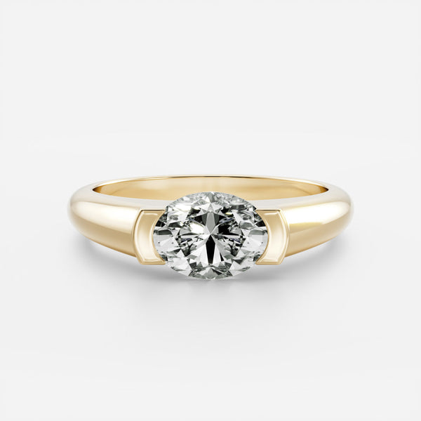 East West Solitaire Half Bezel- 2.1 CT Oval Moissanite Engagement Ring - East West Solitaire Half Bezel- 2.1 CT Oval Moissanite Engagement Ring