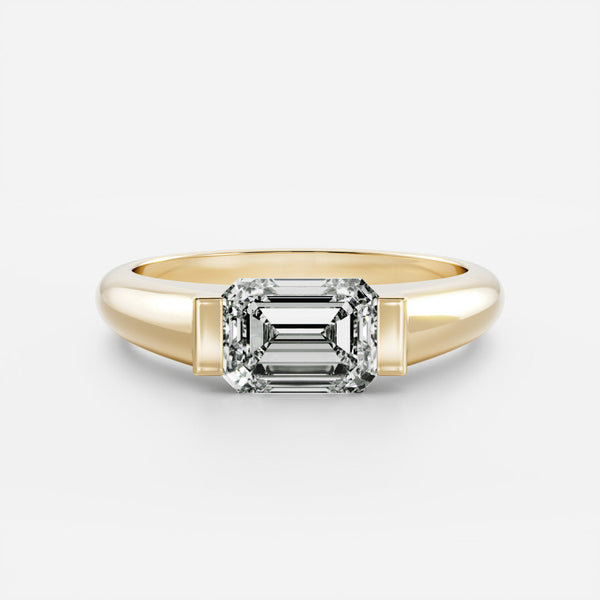 East West Solitaire Half Bezel with Signet Band-Emerald Lab Grown Diamond Engagement Ring - Solitaire-Oval Lab Grown Diamond Engagement Ring