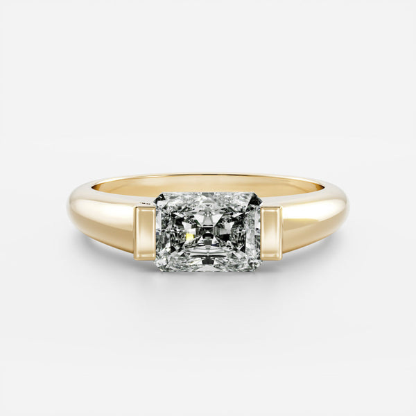 East West Solitaire Half Bezel- 2.4 CT Radiant Moissanite Engagement Ring - East West Solitaire Half Bezel- 2.4 CT Radiant Moissanite Engagement Ring