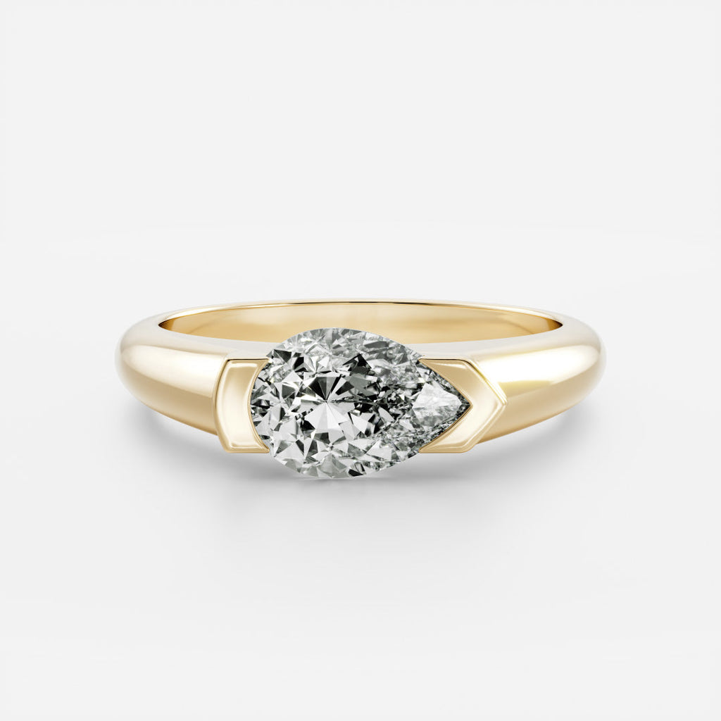 East West Solitaire Half Bezel- 1.9 CT Pear Moissanite Engagement Ring