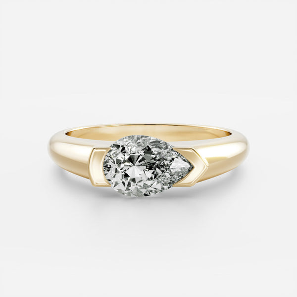 East West Solitaire Half Bezel- 1.9 CT Pear Moissanite Engagement Ring - East West Solitaire Half Bezel- 1.9 CT Pear Moissanite Engagement Ring