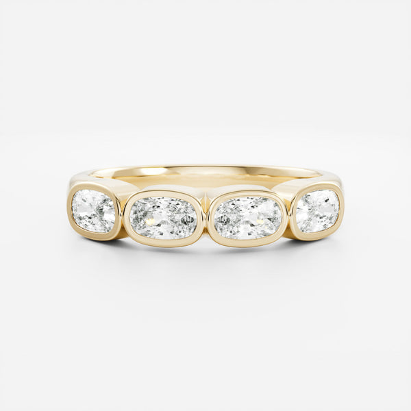 Bezel Half Eternity- 2.50 CT Cushion Lab Grown Diamond Wedding Band - Eternity- 0.50 CT Round Lab Grown Diamond Wedding Band