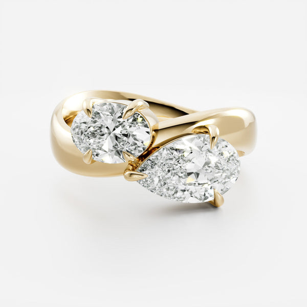 East West Toi Et Moi Curved Band- 1.33 CT Pear & 1.3 CT Oval Moissanite Engagement Ring - East West Toi Et Moi Curved Band- 1.33 CT Pear & 1.3 CT Oval Moissanite Engagement Ring