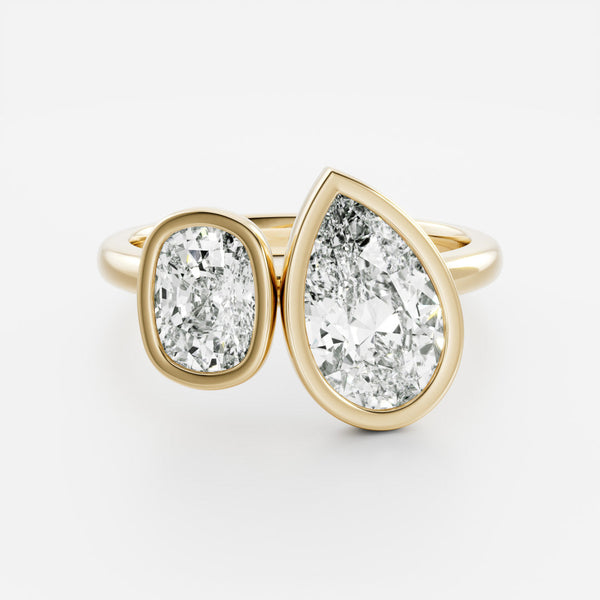 Toi Et Moi Bezel-Pear & Elongated Cushion Lab Grown Diamond Engagement Ring - Solitaire-Oval Lab Grown Diamond Engagement Ring