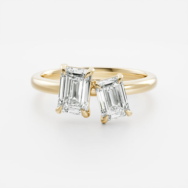 Toi Et Moi- 1.0 CT Emerald & 0.6 CT Emerald Moissanite Engagement Ring - Solitaire- 1.0 CT Oval Moissanite Engagement Ring