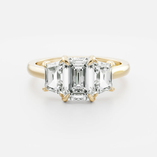 Three Stone Cathedral-Emerald Lab Grown Diamond Engagement Ring - Solitaire-Oval Lab Grown Diamond Engagement Ring