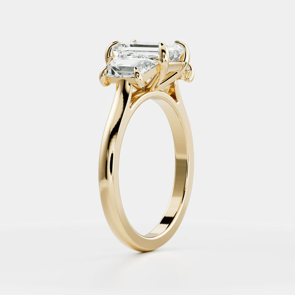 Three Stone Cathedral-Emerald Lab Grown Diamond Engagement Ring - Solitaire-Oval Lab Grown Diamond Engagement Ring