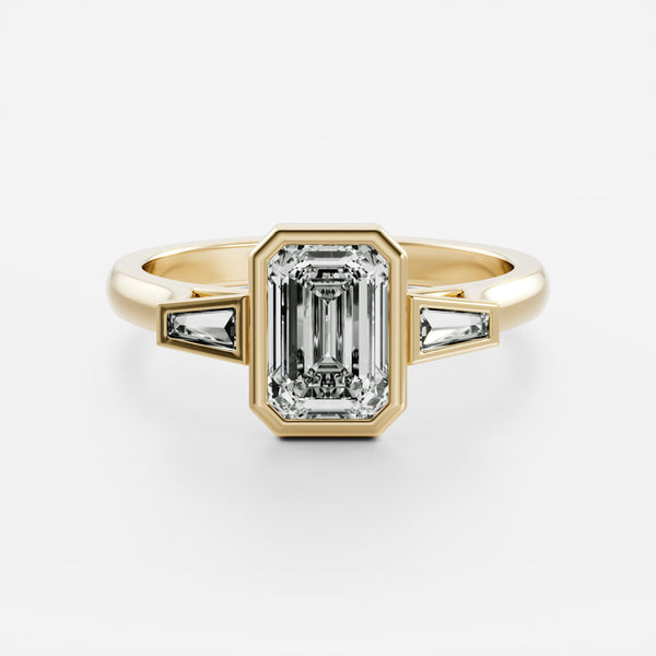 Three Stone & Bezel Cathedral-Emerald Lab Grown Diamond Engagement Ring - Solitaire-Oval Lab Grown Diamond Engagement Ring