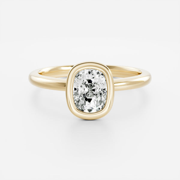 Solitaire Bezel Cathedral-Elongated Cushion Lab Grown Diamond Engagement Ring - Solitaire-Oval Lab Grown Diamond Engagement Ring