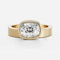 East West Solitaire Bezel Cigar Band- 2.6 CT Elongated Cushion Moissanite Engagement Ring