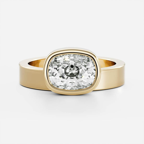 East West Solitaire Bezel Cigar Band- 2.6 CT Elongated Cushion Moissanite Engagement Ring - East West Solitaire Bezel Cigar Band- 2.6 CT Elongated Cushion Moissanite Engagement Ring