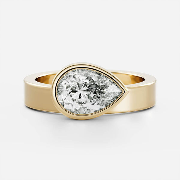 East West Solitaire Bezel Cigar Band- 1.9 CT Pear Moissanite Engagement Ring - East West Solitaire Bezel Cigar Band- 1.9 CT Pear Moissanite Engagement Ring