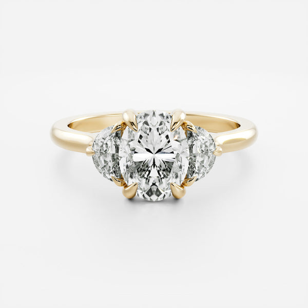 Three Stone & Cathedral-Oval Lab Grown Diamond Engagement Ring - Solitaire-Oval Lab Grown Diamond Engagement Ring