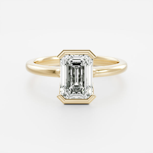 Solitaire Cathedral Half Bezel- 3.1 CT Emerald Moissanite Engagement Ring - Solitaire- 1.0 CT Oval Moissanite Engagement Ring