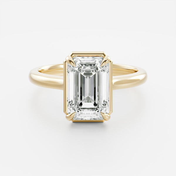 Solitaire Cathedral Unique Bezel- 3.3 CT Emerald Moissanite Engagement Ring - Solitaire- 1.0 CT Oval Moissanite Engagement Ring