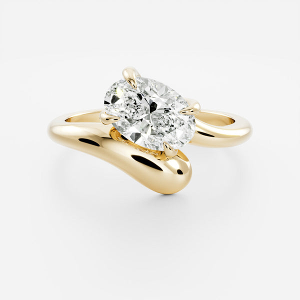 Solitaire Curved Shank-Oval Lab Grown Diamond Engagement Ring - Solitaire-Oval Lab Grown Diamond Engagement Ring