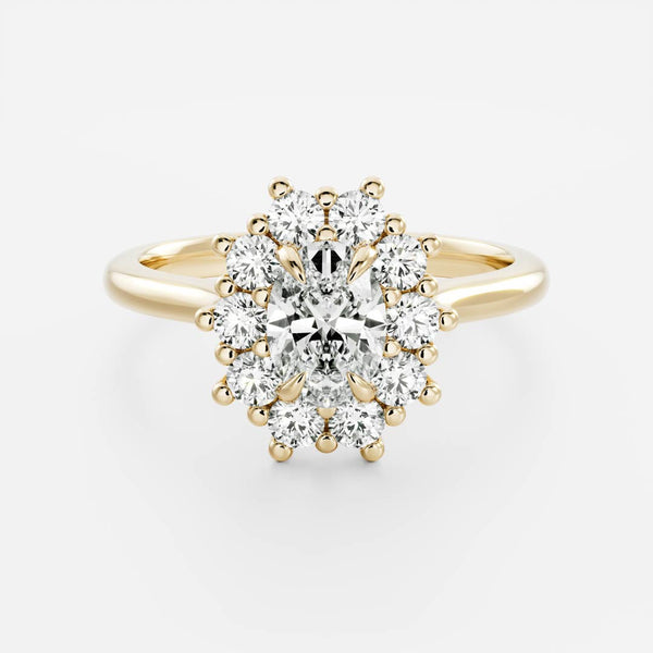 Halo & Cathedral-Oval Lab Grown Diamond Engagement Ring - Solitaire-Oval Lab Grown Diamond Engagement Ring