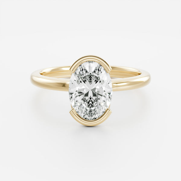 Solitaire Half Bezel-Oval Lab Grown Diamond Engagement Ring - Solitaire-Oval Lab Grown Diamond Engagement Ring