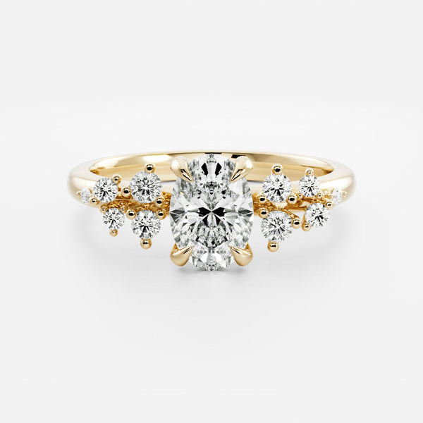 Cluster-Oval Lab Grown Diamond Engagement Ring - Solitaire-Oval Lab Grown Diamond Engagement Ring