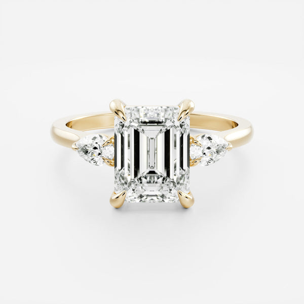 Three Stone Cathedral- 2.2 CT Emerald Moissanite Engagement Ring - Solitaire- 1.0 CT Oval Moissanite Engagement Ring