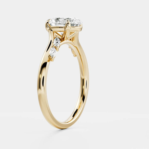 Cluster & Cathedral-Oval Lab Grown Diamond Engagement Ring - Solitaire-Oval Lab Grown Diamond Engagement Ring