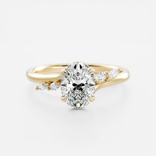 Cluster & Cathedral-Oval Lab Grown Diamond Engagement Ring - Solitaire-Oval Lab Grown Diamond Engagement Ring