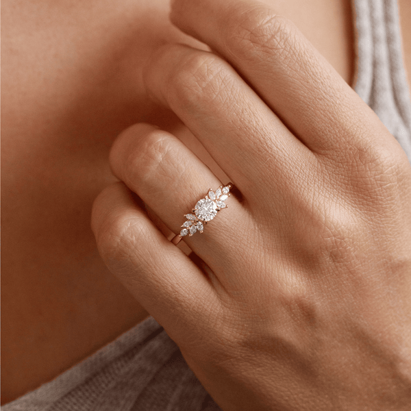 Cluster-Round Lab Grown Diamond Engagement Ring - Solitaire-Oval Lab Grown Diamond Engagement Ring