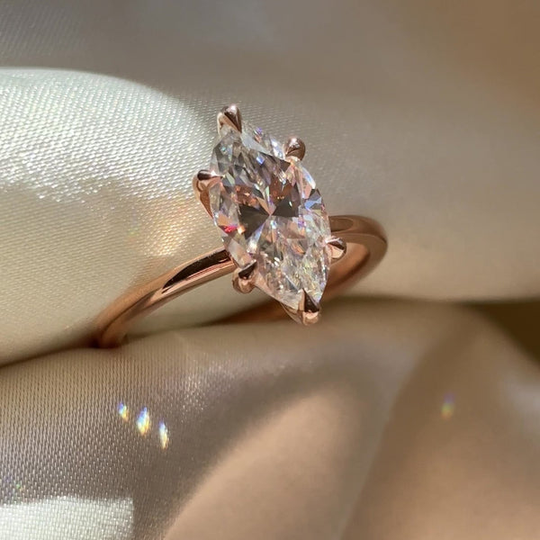 Solitaire Six Prong- 2.4 CT Marquise Moissanite Engagement Ring - Solitaire Six Prong- 2.4 CT Marquise Moissanite Engagement Ring