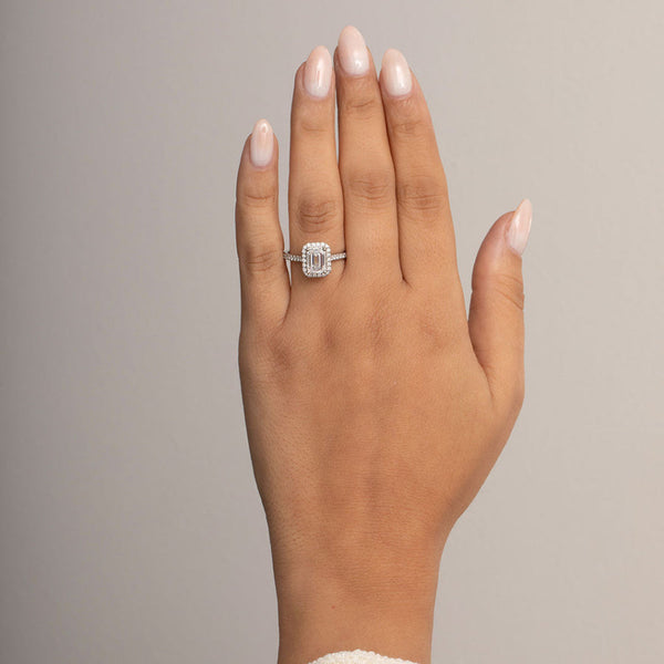 Halo-1.0 CT Emerald Lab Grown Diamond Engagement Ring - Halo-1.0 CT Emerald Lab Grown Diamond Engagement Ring