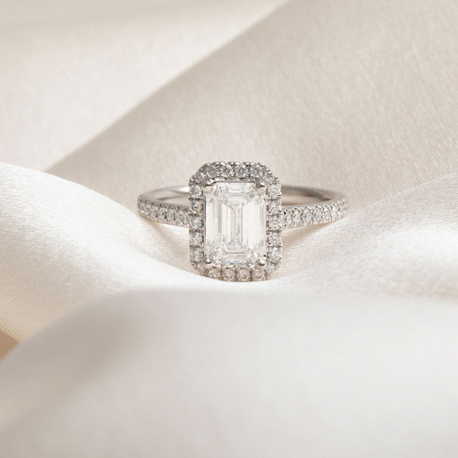 Halo-1.0 CT Emerald Lab Grown Diamond Engagement Ring