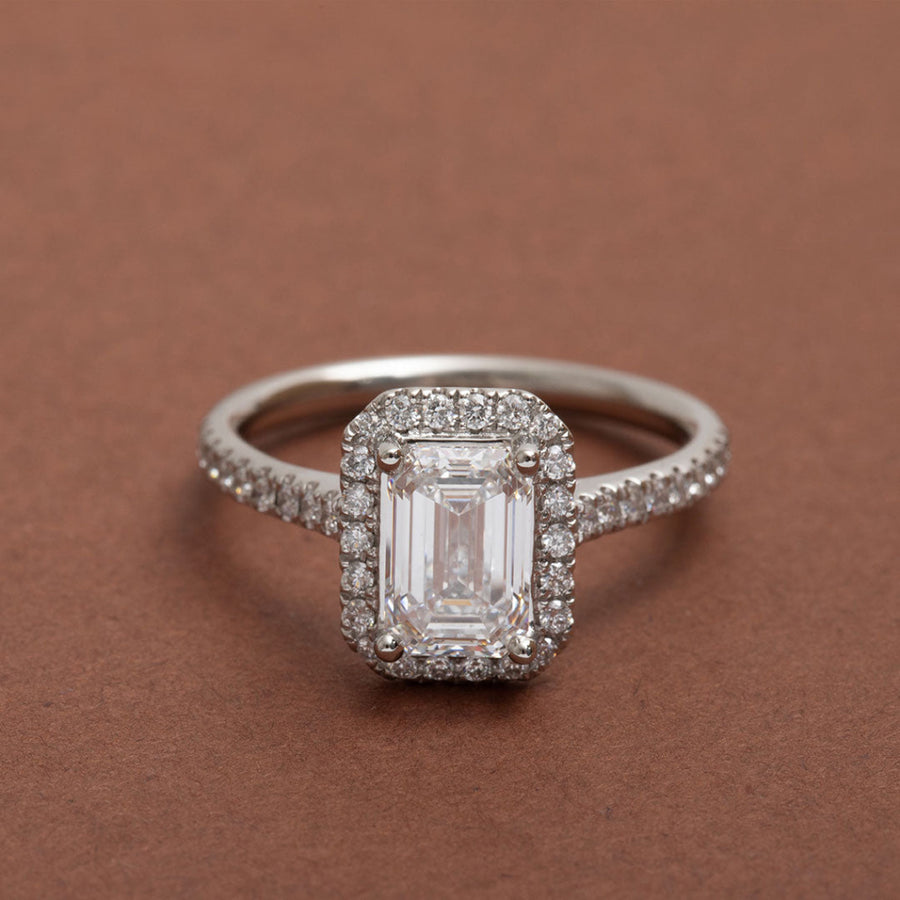 Halo-1.0 CT Emerald Lab Grown Diamond Engagement Ring