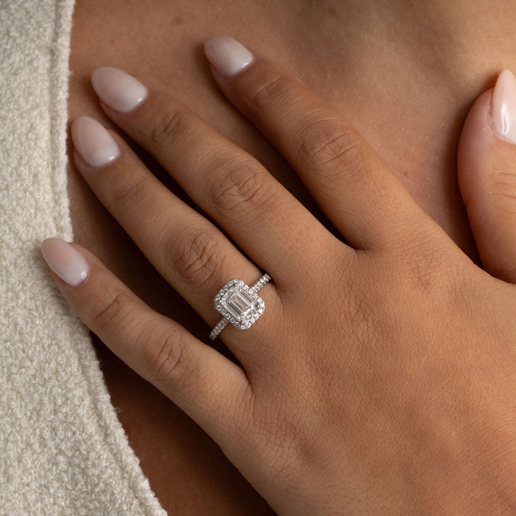 Halo-1.0 CT Emerald Lab Grown Diamond Engagement Ring