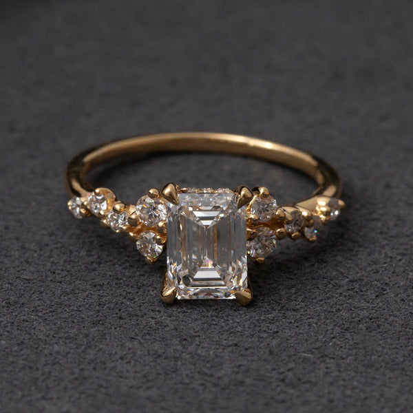 Cluster-1.5 CT Emerald Lab Grown Diamond Engagement Ring - Cluster-1.5 CT Emerald Lab Grown Diamond Engagement Ring