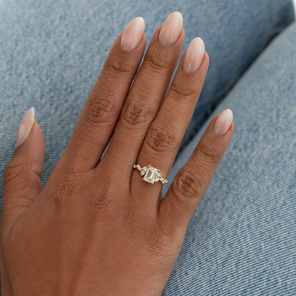 Cluster-1.5 CT Emerald Lab Grown Diamond Engagement Ring - Cluster-1.5 CT Emerald Lab Grown Diamond Engagement Ring